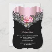 ライトピンクバラバースデーパーティーレースブラックシルバー 招待状 (裏面)