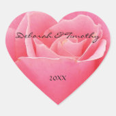 ライトピンクバラパーソナライズされたハート結婚ステッカー ハートシール (正面)