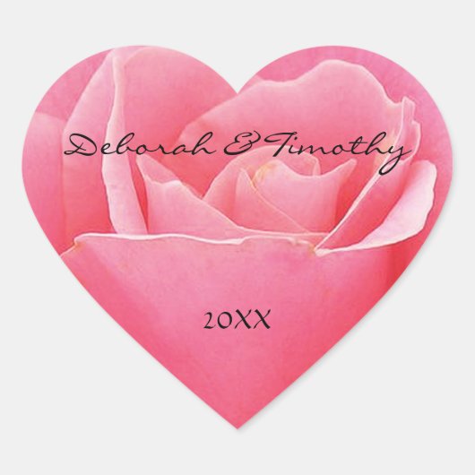 ライトピンクバラパーソナライズされたハート結婚ステッカー ハートシール (正面)