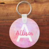 ライトピンクバラマーブルマーリング名前をカスタムする文字 キーホルダー (正面)