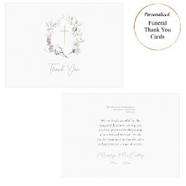 ライトピンクバラリースローマカトリック葬儀 サンキューカード