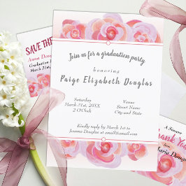 ライトピンクバラ植物卒業パーティー 招待状