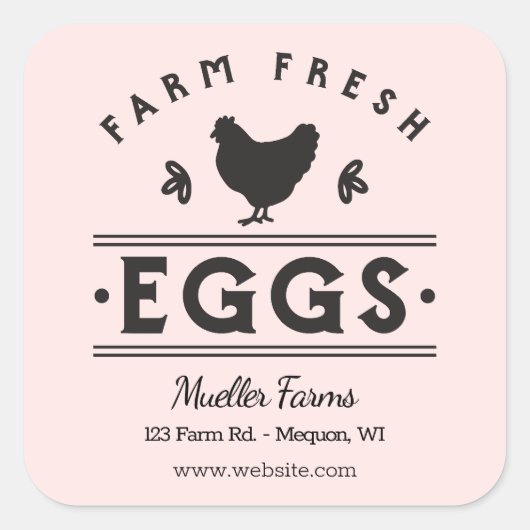 ライトピンクパーソナライズされたファーム生卵 スクエアシール (正面)