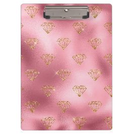 ライトピンクフォイル&金ゴールドグラムグリッターダイヤモンド クリップボード