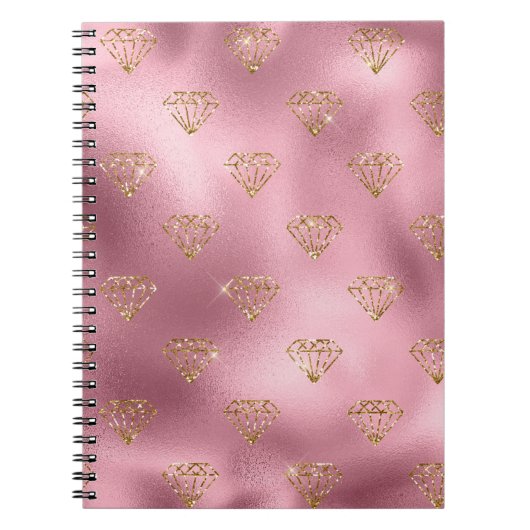 ライトピンクフォイル&金ゴールドグラムグリッターダイヤモンド ノートブック (正面)
