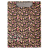 ライトピンクフォイル&金ゴールドグラムグリッターヒョウの斑点 クリップボード (正面)