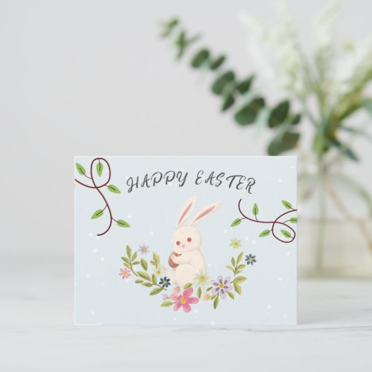 ライトピンクフォレストリトルウサギハッピーイースター シーズンポストカード (スタンド正面)