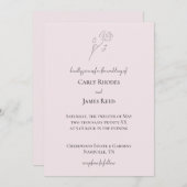 ライトピンクフラワーラインアートモノグラム結婚ズ 招待状 (正面/裏面)