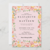 ライトピンクフローラワイルドフラワーフォトQRコー結婚ド 招待状 (正面)