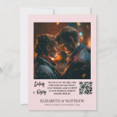 ライトピンクフローラワイルドフラワーフォトQRコー結婚ド 招待状 (裏面)