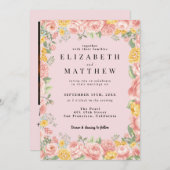 ライトピンクフローラワイルドフラワーフォトQRコー結婚ド 招待状 (正面/裏面)