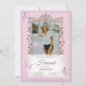 ライトピンクブラウン蝶の誕生日パーティー 招待状 (正面)