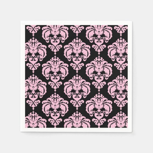 ライトピンクブラックダマスクシックエレガントパターンパーティー スタンダードカクテルナプキン (正面)