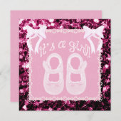 ライトピンクベビーガールシャワーピンクのスパークル招待状 招待状 (正面/裏面)