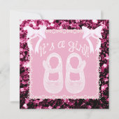 ライトピンクベビーガールシャワーピンクのスパークル招待状 招待状 (正面)