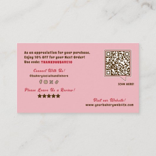 ライトピンクベーカリーロゴサンキュービジネスカスタム エンクロージャーカード (裏面)