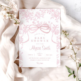 ライトピンクボウとトイレベビーシャワー 招待状