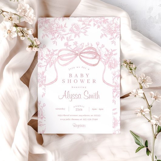 ライトピンクボウとトイレベビーシャワー 招待状