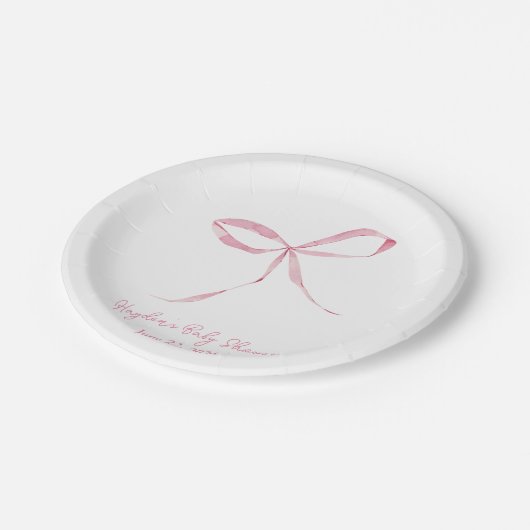 ライトピンクボウコケパーソナライズされた ペーパープレート (アングル)