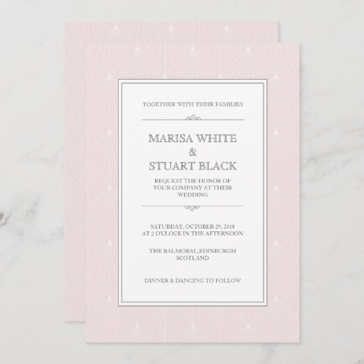 ライトピンクモダンアールデコ結婚式招待状 招待状 (正面/裏面)