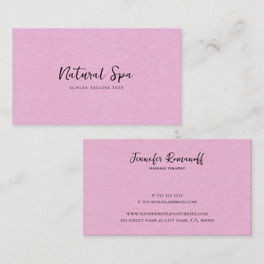 ライトピンクリネンのテクスチャプリントブラックタイポグラフィ 名刺 (正面/裏面)