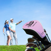 ライトピンクレザー会社ロゴビジネスクラブ ゴルフヘッドカバー