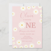 ライトピンクレトロデイジーフローラ1st誕生日パーティー 招待状 (正面)