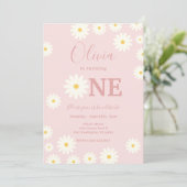ライトピンクレトロデイジーフローラ1st誕生日パーティー 招待状 (スタンド正面)