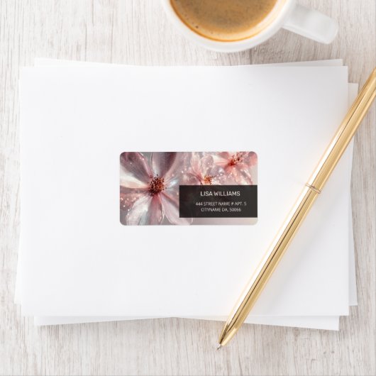 ライトピンク光沢のあるメタリック花の名刺 ラベル (インサイチュ)