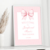ライトピンク名門私立校風のギンガムボウベビーガールシャワー ポスター