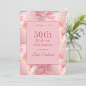 ライトピンク大理石 50歳の誕生日 招待状 (スタンド正面)