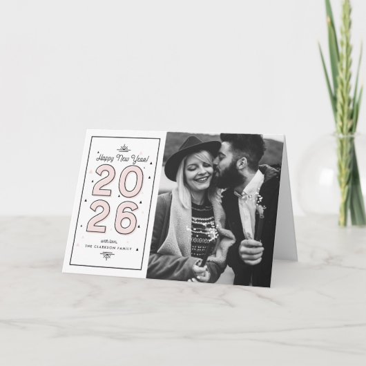 ライトピンク幾何学的タイポグラフィ2025年新年 シーズンカード (正面)