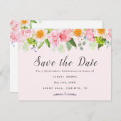 ライトピンク春クインセアニラ日付カードを保存 サンキューカード (正面/裏面)