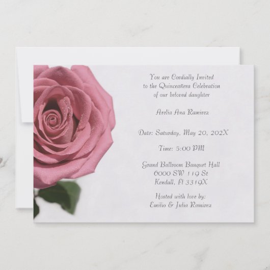 ライトピンク淡い色のローズキンセアニラ 招待状 (正面)