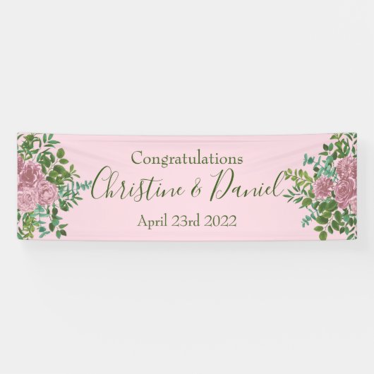 ライトピンク牡丹&バラフローラ結婚ズ 横断幕 (横)