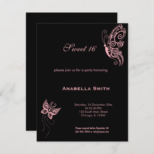 ライトピンク甘い16蝶 招待状 (正面/裏面)