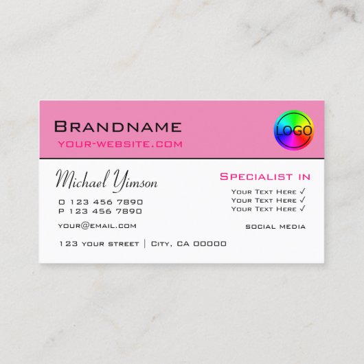 ライトピンク白シンプルプロフェッショナル（ロゴ付き） 名刺 (裏面)