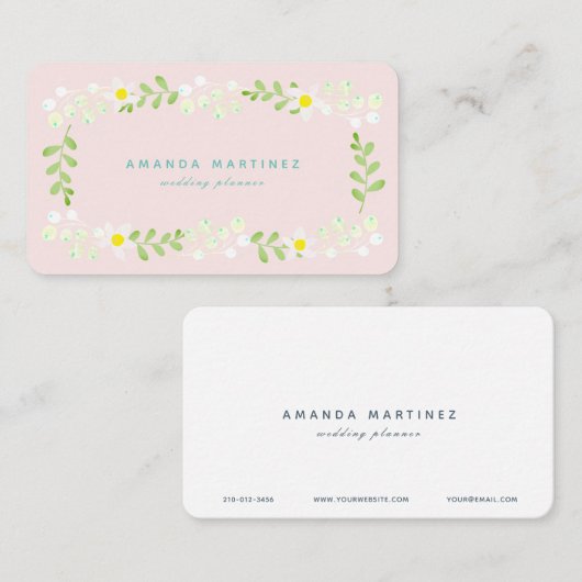 ライトピンク白フローラ植物名刺 名刺 (正面/裏面)