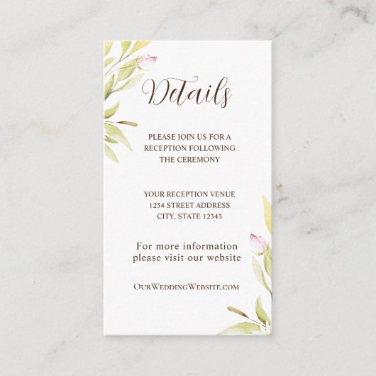 ライトピンク緑の花葉類シンプルデザイン エンクロージャーカード (正面)