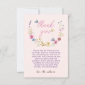 ライトピンク赤ちゃんガールシャワーワイルドフラワー サンキューカード (正面)