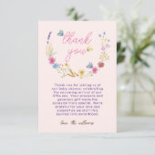 ライトピンク赤ちゃんガールシャワーワイルドフラワー サンキューカード (スタンド正面)