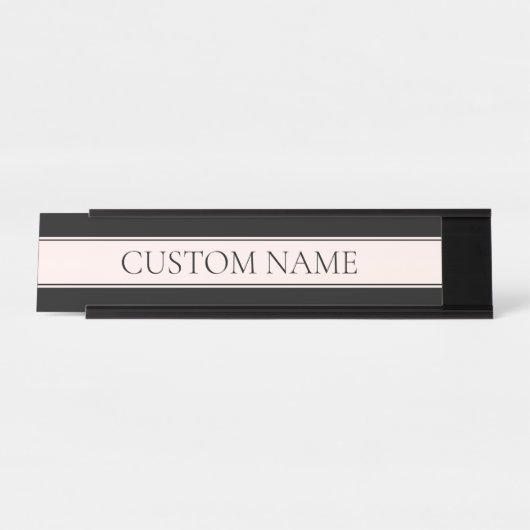 ライトピンク赤面ストライプおよび編エレガント集文字 デスクネームプレート (正面)