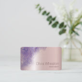 ライトピンク金ゴールドとパープルスパークルサロンスタイリスト 名刺 (スタンド正面)