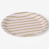 ライトピンク金ゴールドグリッターストライプパターン ペーパープレート (アングル)