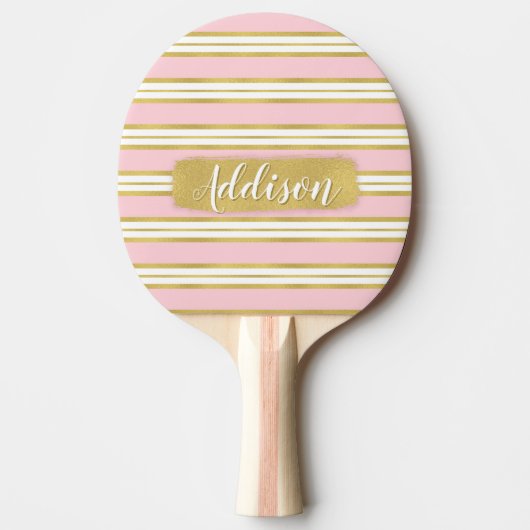 ライトピンク金ゴールドストライプパターン名前をカスタムする 卓球ラケット (正面)
