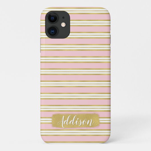 ライトピンク金ゴールドストライプパターン名前をカスタムする Case-Mate iPhoneケース (裏面)