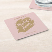 ライトピンク金ゴールドブラシストロークブライダルシャワーシック スクエアペーパーコースター (アングル)