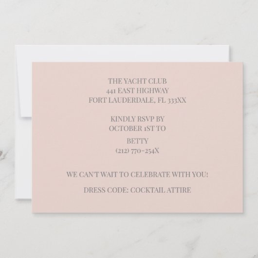 ライトピンク金ゴールド50歳の誕生日シャンパン 招待状 (裏面)