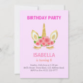 ライトピンク6th誕生日パーティーで美しいユニコーン 招待状 (正面)