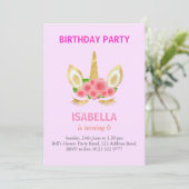 ライトピンク6th誕生日パーティーで美しいユニコーン 招待状 (スタンド正面)